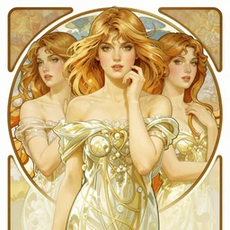 handsome young women with shoulder length blonde hair, epic, half body shot, path traced, highly detailed, high quality, digital painting, alena aenami, lilia alvarado, shinji aramaki, karol bak, alphonse mucha, tom bagshaw