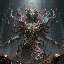 symbolism, chaos, consciousness, illusion, beautiful, random metallic colors, organism, divine, static, fluid, breathe, mythological, legends, dreams, nightmare, pantheon, void, abyss, cinematic lighting, 8 k, high resolution, photorealism, wide angle, cinematic atmosphere, elaborate, highly detailed, dramatic lighting, realistic, octane render, - h 1 0 2 4