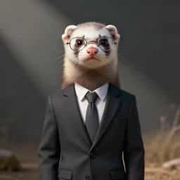 ferret in glasses, in strict suit, avatar image, digital art, minimalism
