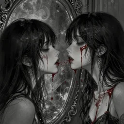 faceless girl bleeding into a mirror, intricate, art by greg rutkowski, high detailed, 4 k,