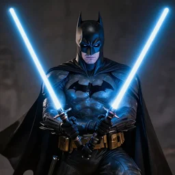 Batman using a lightsaber, hyperdetailed, artstation, cgsociety, 8k