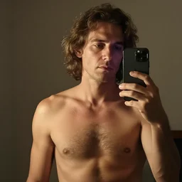 Terence McKenna with his shirt off mirror selfie