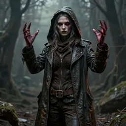 a character portrait of a fully clothed female mutant dressed as a homeless person using her mutant powers in the style of h. r. giger / zdzisław beksinski / david cronenberg trending on artstation deviantart pinterest hyper detailed photorealistic highlights and shadow hd 8 k post - processing high resolution