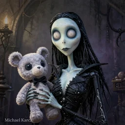 grunge cartoon drawing of a plushie by - michael karcz , in the style of corpse bride, loony toons style, horror themed, detailed, elegant, intricate