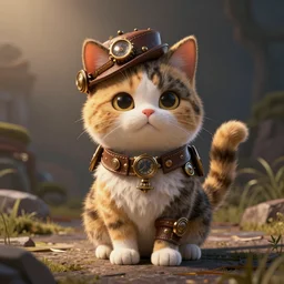 A cute Steampunk calico cat, unreal engine, octane render