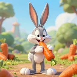 Bugs Bunny eating a carrot, hyperdetailed, artstation, cgsociety, 8k