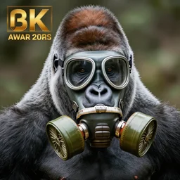 high quality photo of A gorilla wearing a gas mask, realism, 8k, award winning photo