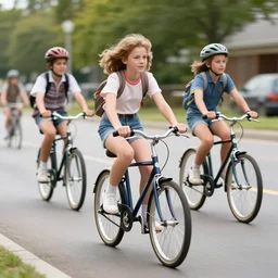 teens riding their bikes in the 1 9 8 0 s, long shot, sunset at the golden hour, photoreal, synthwave style