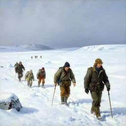 explorers traversing the frozen tundra, highly detailed painting by gaston bussiere, craig mullins, j. c. leyendecker 8 k
