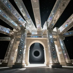 c beams glittering on tannhauser gate, wormhole, in space, style of david hardy, style of richard estes, style of jim burns
