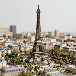 a detailed photo of a diorama city, paris eiffel tower, macro photography, model trees, studio lighting, hyperdetailed