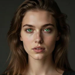 iphone shot of a beautiful austrian woman with green eyes and brown hair, highy detailed