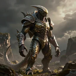 a semi-humanoid unworldly creature that has armor-like shell on it's body, digital art