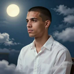 portrait of a ( ( ( un cafe ) ) ), ( ( bellaco guapo joven boricua pelo buzzed camisa blanca abierta y con un arete de diamante ) ), nubes y magia, el sol, concept character, by cadmus and greg rutowski and mucha and bierstadt and remington, trending on artstation