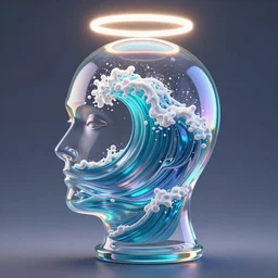a glass head with ocean waves inside it, vintage, neon, spray, iridescent, smooth, sharp focus, high detail, deviantart, artstation, halo, octane render, cinematic, hyper realism, 8k, depth of field, bokeh, art by Tooth Wu and wlop and beeple and dan mumford and greg rutkowski