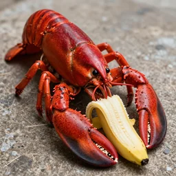 lobster eating banana, hyper realistic, high detail, 8 k,