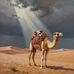 camel transporting a treasure through the desert Acrylic on canvas