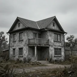 a strange rental house, the picture color is gray, hyper realism, realistic shading, cinematic composition, realistic render, octane render, detailed textures, photorealistic, wide shot