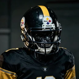 portrait of a xenomorph from 'Alien' wearing a Pittsburgh Steelers football helmet