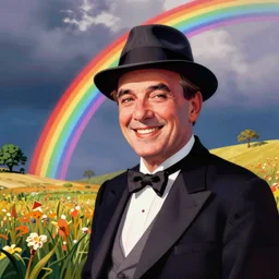 rainbow smiling happy poirot. pop art.