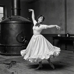 wet plate, portrait of scarves dancer dancing, victorian era boiler room, coal dust