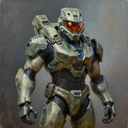 mewtwo playing as master chief, oil on canvas, intricate, portrait, 8 k highly professionally detailed, hdr, cgsociety