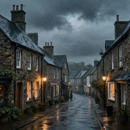 rainy old england town, dramatic mood, cozy environment, inspired by legends of runeterra, trending on artstation, concpet art