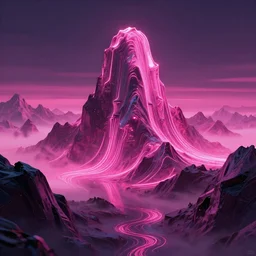 cyberpunk syntwave mountains, pink neon lights, futuristic, cgsociety, in the style of artstation