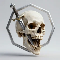 screaming skull with sacrificial dagger, silver hexagon, powerful magic symbol, epic legends game icon, stylized digital illustration, radiating a glowing aura global illumination, octane render, unreal engine