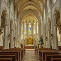 Inside of a church, matte painting by Thomas Kinkade,