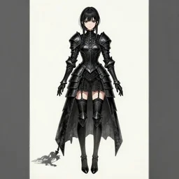 pretty gothic lady wearing a full set of black armor and wearing black stockings, fullbody art, drawn by WLOP, by Avetetsuya Studios, anime still, trending on artstation
