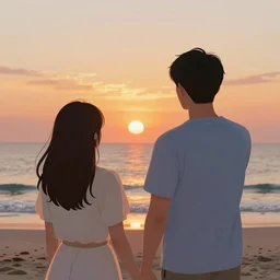 a man watching the sunset with his wife by the beach, vibrant colors and hard shadows and strong rim light, plain background, comic cover art, trending on artstation