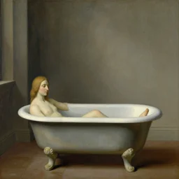achingly beautiful painting of solitary ancient roman bathtub by rene magritte, monet, and turner. piranesi.