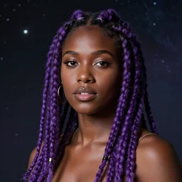 black nonbinary person with purple dreads in space