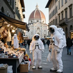 white astronaut shopping at renaissance florence street vendor, rule of thirds, serene, nvidia, by wlop, peter mohrbacher, james jean, jakub rebelka, visually stunning, beautiful, masterpiece