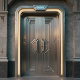 a 1 9 8 0's sci - fi art - deco double door by stanley artgerm lau highly detailed, sharp focus, cinematic lighting, octane render, unreal engine lumen, very coherent. cinematic, hyper realism, high detail, octane render, 8 k