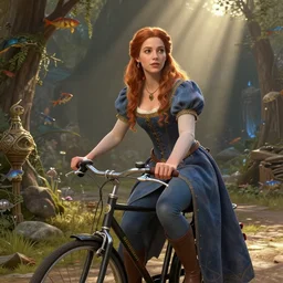 highly detailed portrait of a fairytale medieval princess riding a bike, unreal engine, nicoletta ceccoli, mark ryden, lostfish, earl norem, global illumination, god rays, detailed and intricate environment