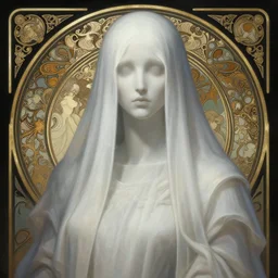 portrait a ghost, intricate, elegant, highly detailed, ray tracing, digital painting, artstation, concept art, smooth, sharp focus, illustration, art by artgerm and greg rutkowski and alphonse mucha, 8 k
