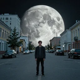 In a city of Norilsk on the Moon, a Mysterious man is standing in the middle of a street photo by Gregory Crewdson, a city on the Moon