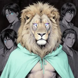 aesthetic portrait commission of an albino male furry anthro lion wearing a mint colored thin cloack, pastel Neon lense flares. Atmospheric. Character design by charlie bowater, ross tran, artgerm, and makoto shinkai, detailed, inked, western comic book art, 2021 award winning painting