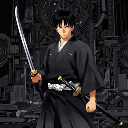 samurai with a katana by kentaro miura!, full frame, dark futuristic world, mysticism, intricate, highly ornate dark trim armoury, masterpiece, by gene wolfe, by gustave dore, black and white, highly detailed