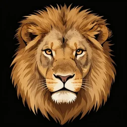 lion head with anime eyes, on a black background, full shot