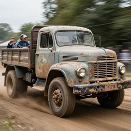 street photography by saul leiter and fred herzog and william eggleston, award winning photo of an ultra detailed intricate dirty vintage truck speeding very fast on mud, fast shutter speed, motion blur, tiny gaussian blur, highly detailed, highly intricate, depth of field, trending on top gear