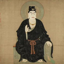 dunhuang, god wearing black clothes and mask, painting by gaston bussiere, j. c. leyendecker, yoji shinkawa