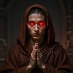 portrait of the christlike monk with glowing red eyes, cinematic, dark art, character design, cgsociety, trending on deviantart