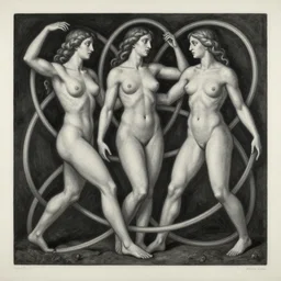 the three fates, intertwined, Greek antiquity | pain, pleasure, suffering, adventure, love, life, afterlife, souls in joy and agony | abstract oil painting, gouche on paper by MC Escher and Salvador Dali and raqib shaw |
