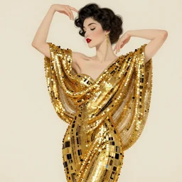 highly detailed portrait of an dancing elegant lady in a golden sequin shawl, finer details, concept art, smooth, sharp focus, illustration, by gustav klimt and victo ngai and greg rutkowski, trending on artstation.