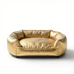gilded pet bed, clean 3d render, octane render, isolated on a pure white background, centered, entire object in frame, sharp focus, soft studio lighting