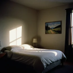 A bedroom designed by William Burroughs, 35mm film, long shot