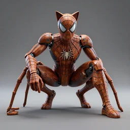 3 d octane render ultra 8 k photorealistic hyper detailed unreal engine an art wooden spider - man that represent a mythical robotic spider - man with cat ears cyberpunk